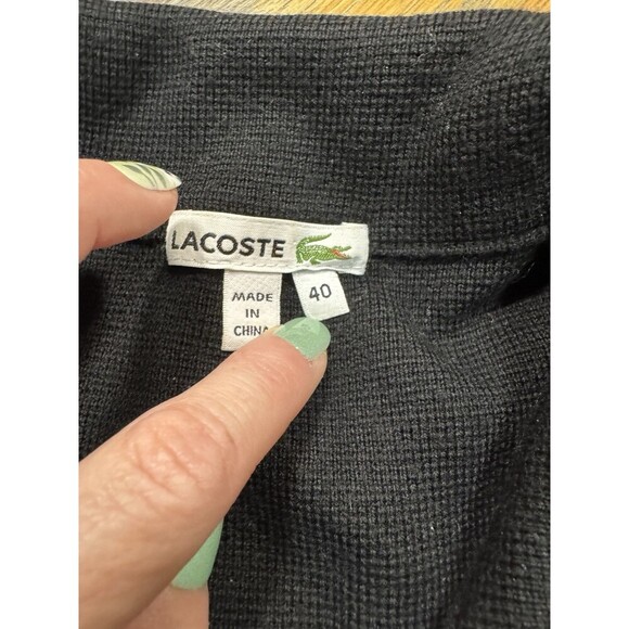 Lacoste Wmn's Ribbed V Neck Cardigan Sweater Black Sz 40 US Medium Alligator - Picture 3 of 7